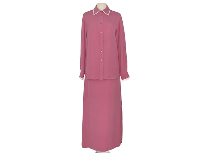 Loro Piana Rosa/Conjunto de camisa e saia creme de manga comprida Seda  ref.1210271