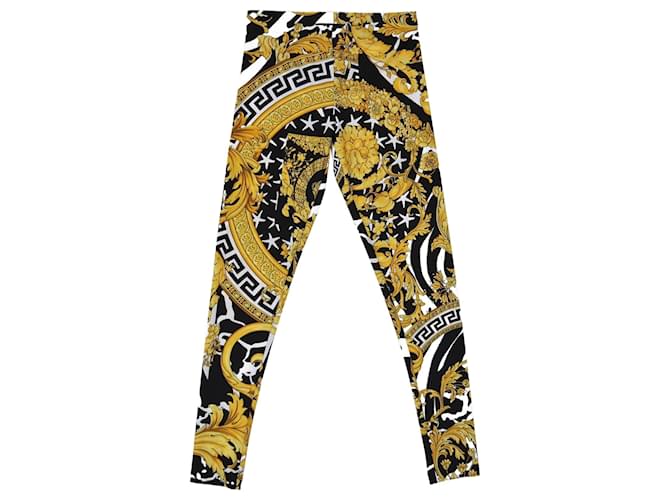 Versace Tricolor Printed Skinny Leg Pants Camel Synthetic  ref.1210281