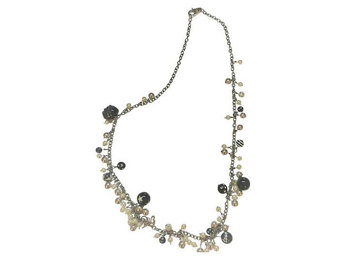 Impressionante colar de aço DOLCE & GABBANA com pérolas pretas, Off white, CORAÇÃO Laranja