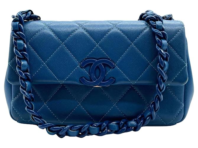 Timeless Chanel Matelassé Azul Couro  ref.1210351