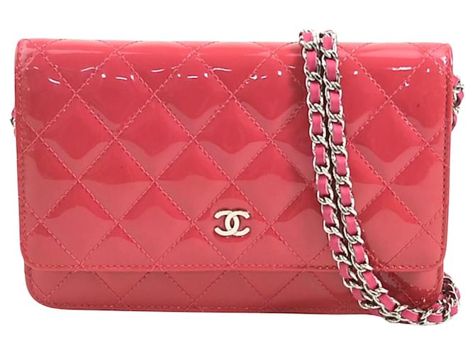 Chanel Wallet on Chain Cuir vernis Rose  ref.1210370