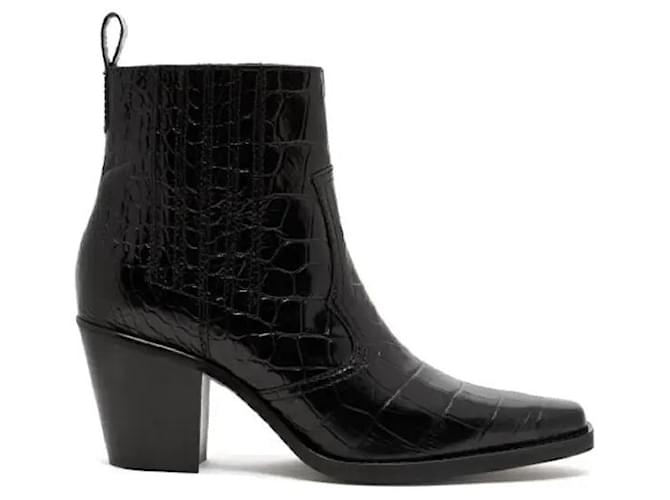 Ganni Ankle Boots Black Leather  ref.1210417