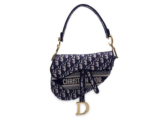 Christian Dior Blue Jacquard Oblique Canvas Embroidery Saddle Bag Cloth  ref.1210423
