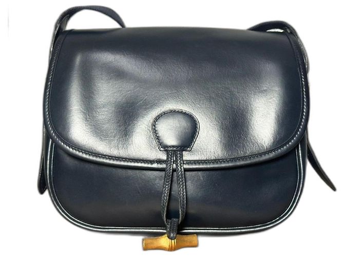 Duffle Hermès Borsone in bambù Blu navy Pelle