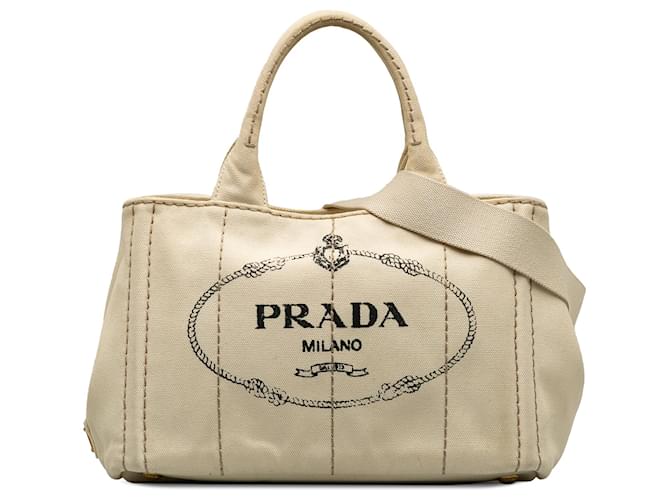 Bolsa de lona com logotipo Prada White Canapa Branco Pano  ref.1210466