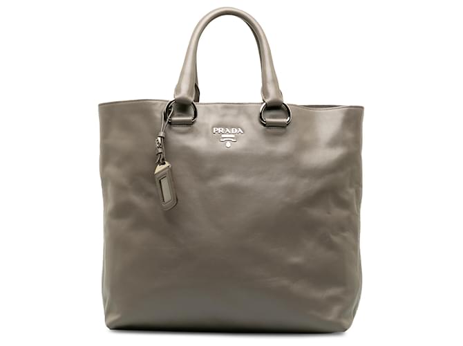 Prada Gray Soft Calf Double Zip Tote Bag Grey Leather Pony-style calfskin  ref.1210475
