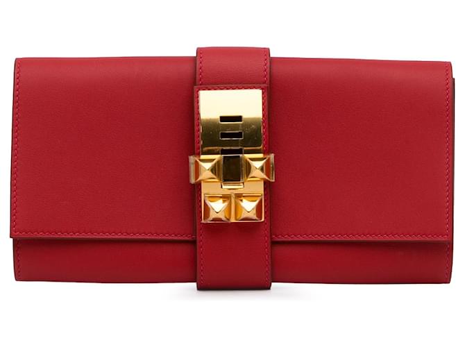 Hermès Bolsa clutch de couro Hermes vermelho Medor Bezerro-como bezerro  ref.1210486