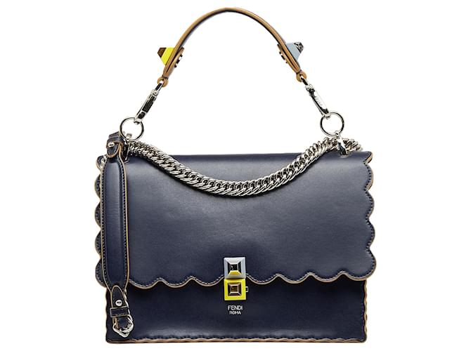 Bolso satchel Kan I feditado en azul de Fendi Cuero Becerro  ref.1210498
