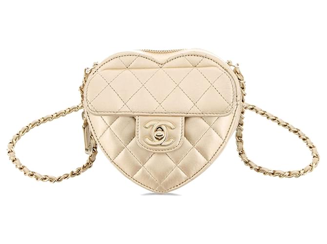 Borsa a tracolla Chanel Mini CC dorata con cuore d'amore D'oro Pelle  ref.1210501