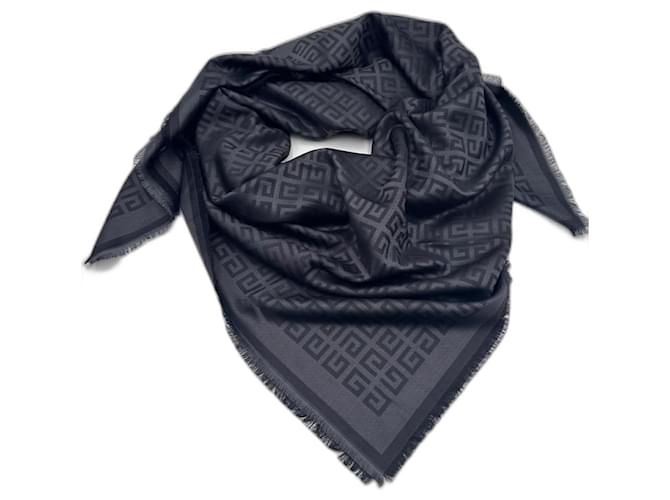 Givenchy scialle  seta lana grigio 4G tono su tono all over Grigio antracite  ref.1210507