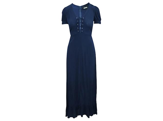 Reformation Maxi Blue Navy Dress with Front Tie Navy blue Polyester  ref.1210534