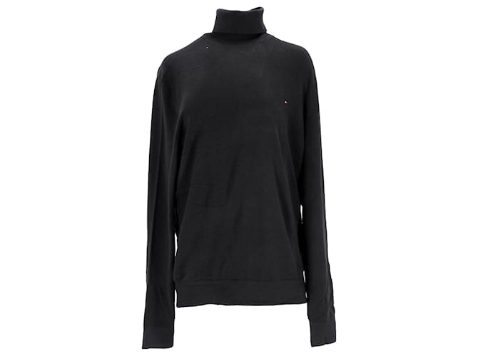 Suéter masculino Tommy Hilfiger de algodão orgânico e seda com gola redonda em algodão preto  ref.1210539