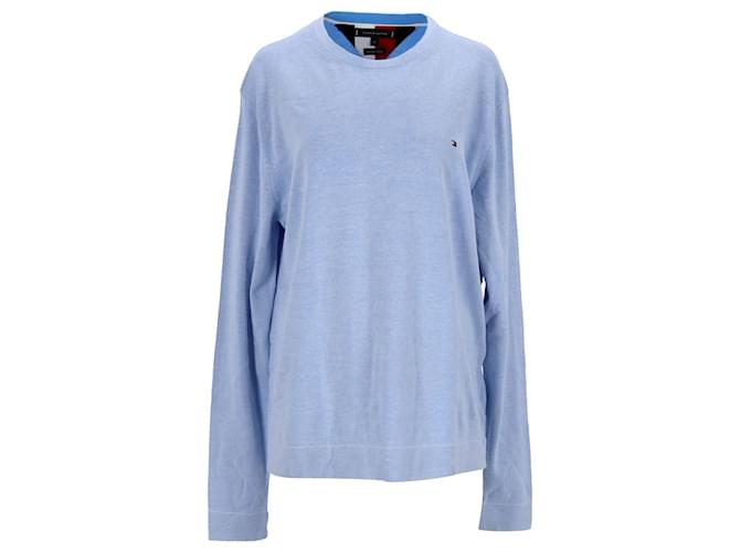 Tommy Hilfiger Suéter masculino de algodão orgânico puro com gola redonda Azul Azul claro  ref.1210575