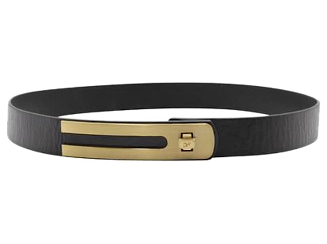 Diane Von Furstenberg Black Leather Belt with Gold Feature Hardware  ref.1210577