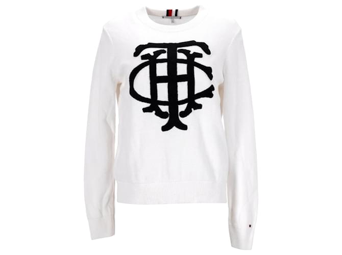 Tommy Hilfiger Pull Essential Graphic Crest pour femme en coton blanc  ref.1210587