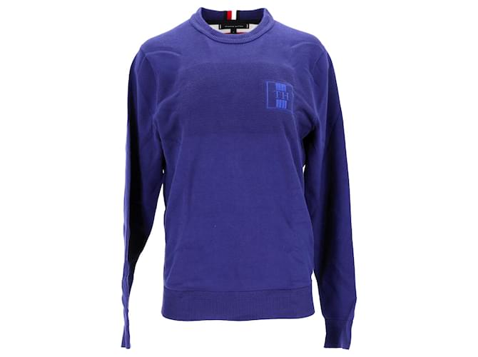 Tommy Hilfiger Herren-Pullover mit besticktem Monogramm Blau Baumwolle  ref.1210597