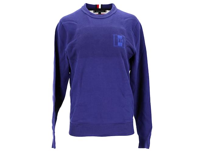 Tommy Hilfiger Suéter masculino bordado com monograma Azul Algodão  ref.1210597