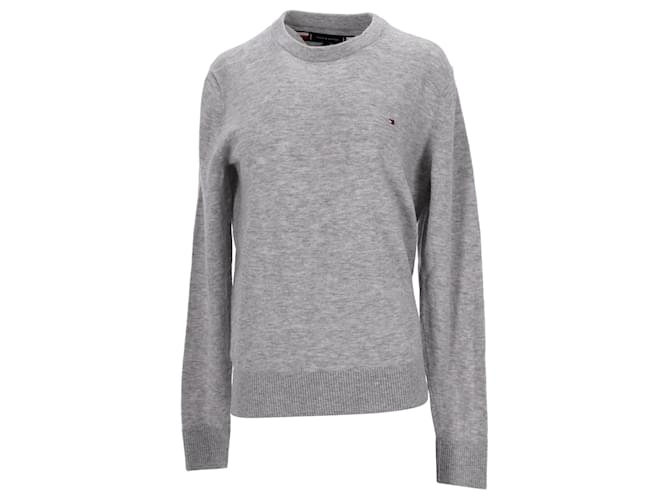 Tommy Hilfiger Herrenpullover aus Lammwolle mit Rundhalsausschnitt Grau  ref.1210621