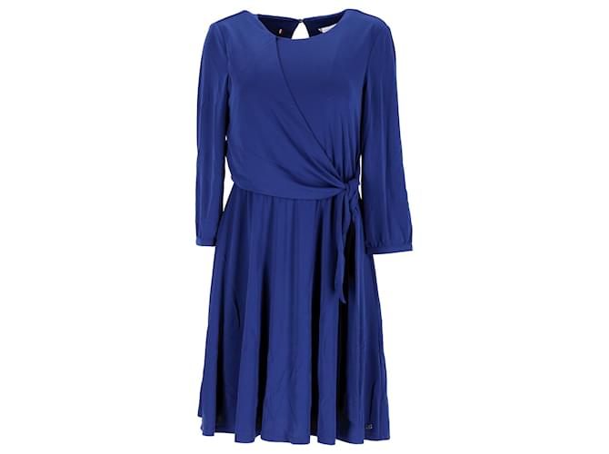 Vestido feminino Tommy Hilfiger manga três quartos com ajuste e flare em poliéster azul  ref.1210633