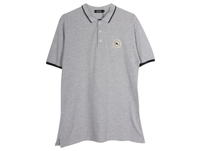 Burberry Polo gris à col bordé bleu marine Coton  ref.1210638