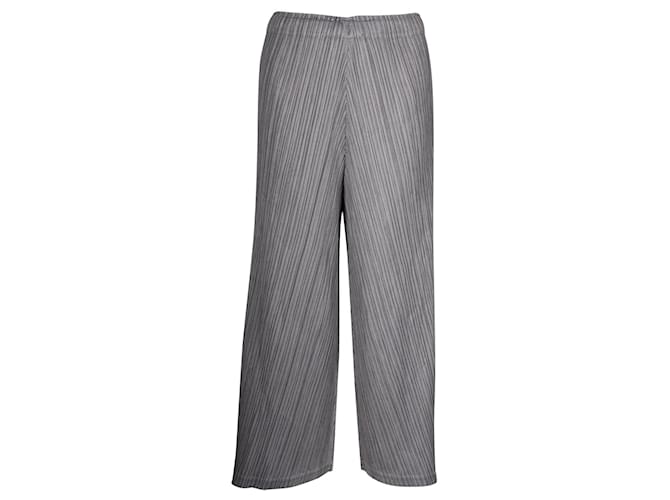 Pleats Please Silver Pleated Wide Leg Pants Silvery Metallic Polyester  ref.1210639
