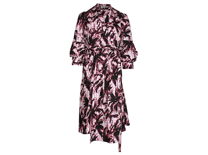 Diane Von Furstenberg Black and Pink Print Wrap around Dress Cotton  ref.1210643