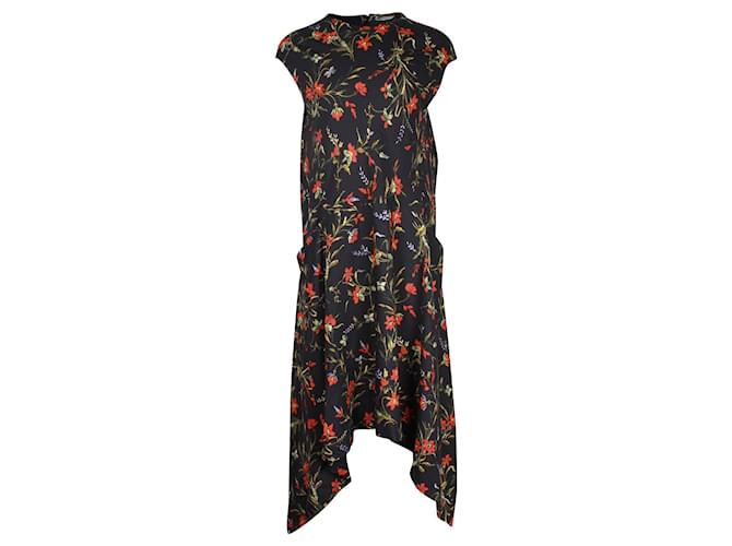 Balenciaga Schwarzes Kleid mit rotem Blumenmuster Viskose Zellulosefaser  ref.1210647