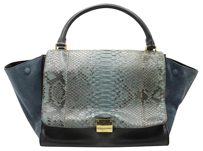 Céline Blue/Black Python Leather and Suede Trapeze Bag  ref.1210663