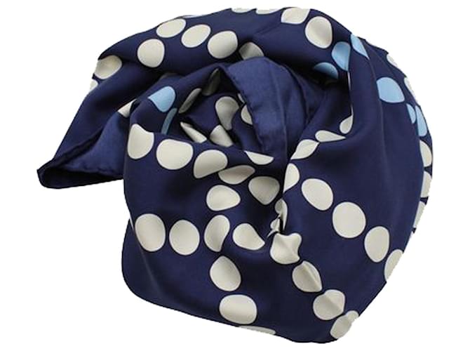 Burberry Navy Blue Silk Scarf with Blue and White Polka Dot Print Multiple colors Cotton  ref.1210677