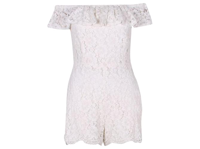 Sandro White Lace Jumpsuit with Bateau Neck Polyester  ref.1210690
