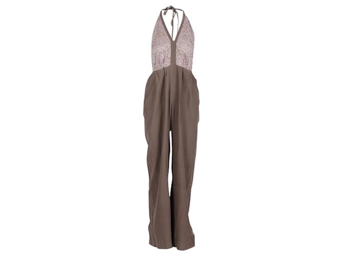 Autre Marque Brown Jumpsuit with Lace Detail Cotton  ref.1210695