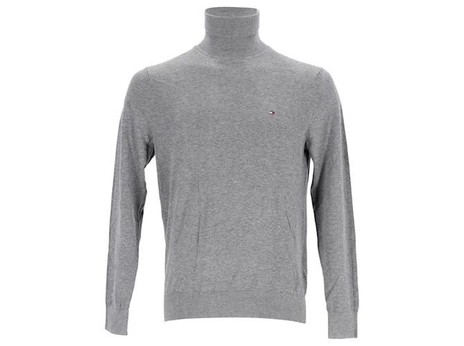 Suéter masculino Tommy Hilfiger de algodão orgânico e seda com gola redonda em algodão cinza  ref.1210703