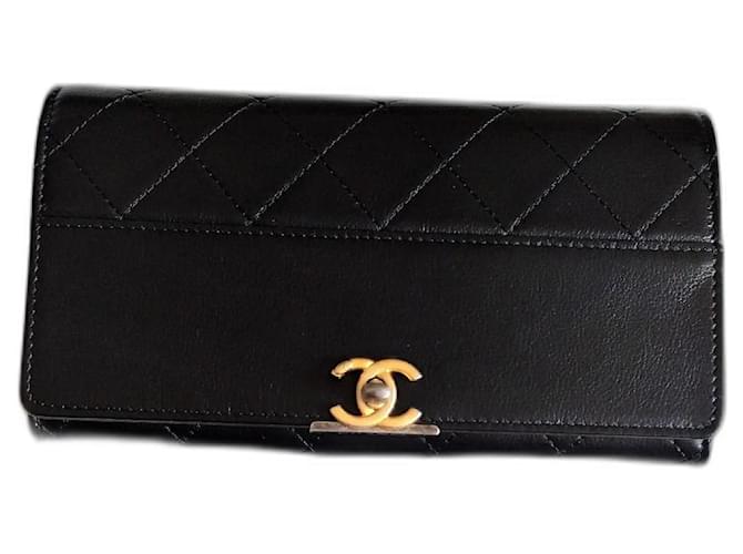 Billetera de Chanel Negro Cuero  ref.1210746