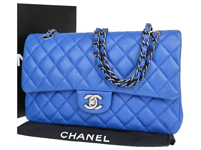 Chanel Double flap Blue Leather  ref.1210880