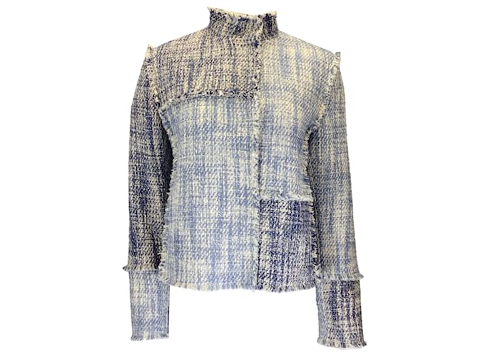 Autre Marque Akris Bleu / Veste en tweed à franges blanche Coton  ref.1211034