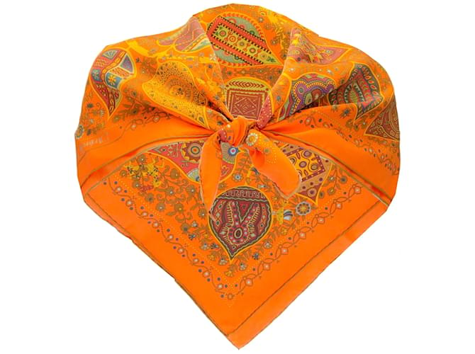 Autre Marque Hermes Bufanda de sarga de seda cuadrada estampada L'Arbre de Vie naranja multicolor  ref.1211036