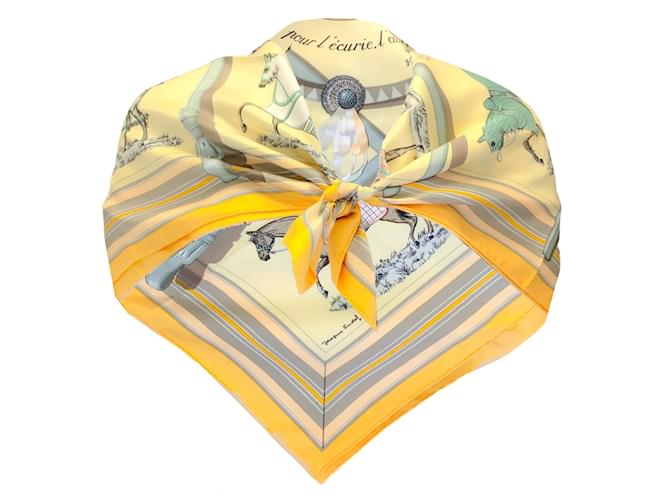 Autre Marque Bufanda de sarga de seda cuadrada Forever de Hermes Yellow Multi Couvertures et Tenues de Jour Amarillo  ref.1211051