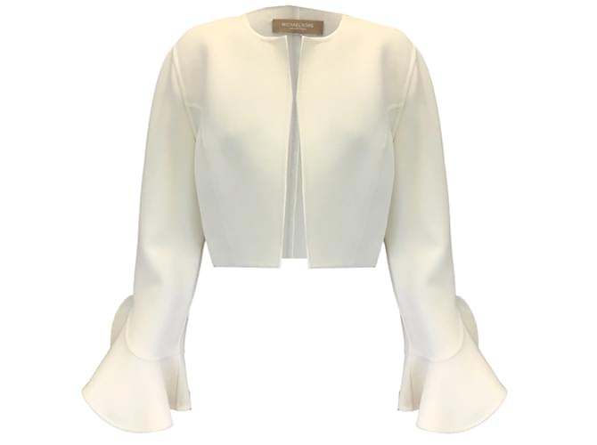 Autre Marque Michael Kors Collection Ivory Ruffled Cropped Wool Jacket Cream  ref.1211052