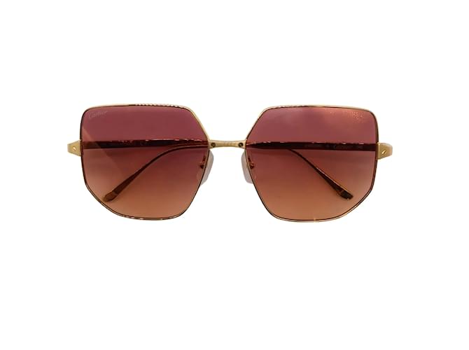 Óculos de sol com armação dourada brilhante com lente gradiente quadrada rosa Cartier Metal  ref.1211056
