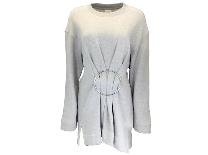 Autre Marque Dries Van Noten Grey / Silver Ring Detail Long Sleeved Cotton Sweatshirt Dress  ref.1211057