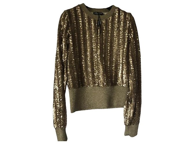 Autre Marque Dolce&Gabbana Paillettenpullover Gold Seide Polyester Golden 