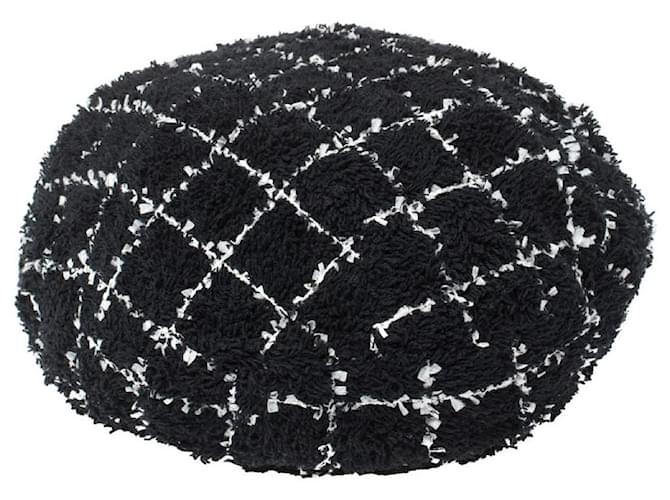 Chanel Tweed-Baskenmütze Schwarz Weiß  ref.1211321