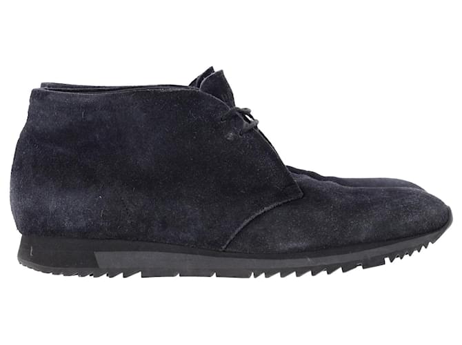 Prada Lace-Up Boots in Navy Blue Suede  ref.1211699