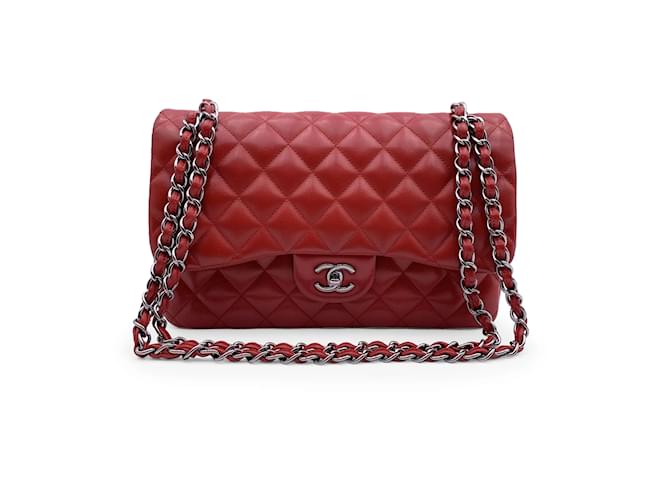 Chanel Red Quilted Jumbo Timeless Classic Shoulder Bag 30 cm Leather  ref.1211720
