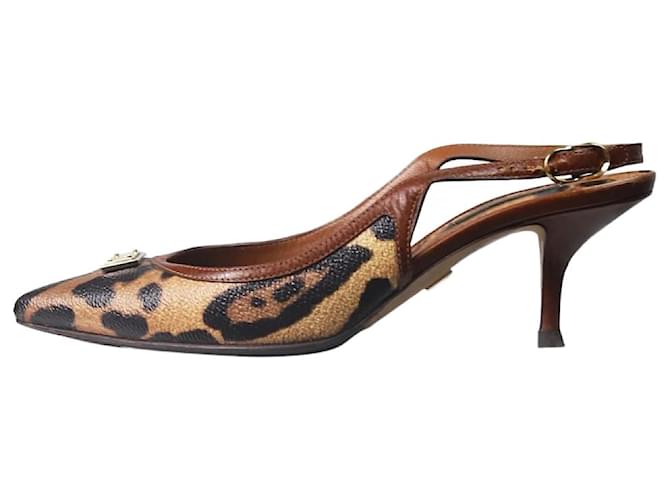 Dolce & Gabbana Sapatos slingback marrom com estampa animal e bico fino - tamanho UE 37 Couro  ref.1211746