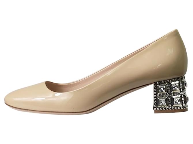 Miu Miu Beige embellished crystal heels pumps - size EU 36 Leather  ref.1211753