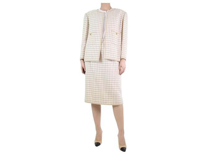 Autre Marque Beige houndstooth jacket and skirt set - size UK 16  ref.1211756