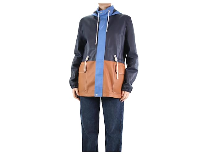 Loewe Blue colour-block leather hooded coat - size EU 46  ref.1211765