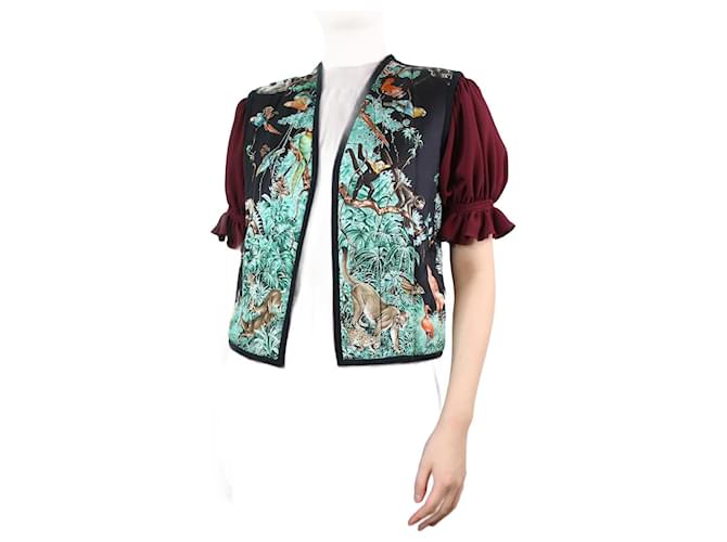 Hermès Gilet en soie imprimé tropical multicolore - taille UK 10 Cachemire  ref.1211767