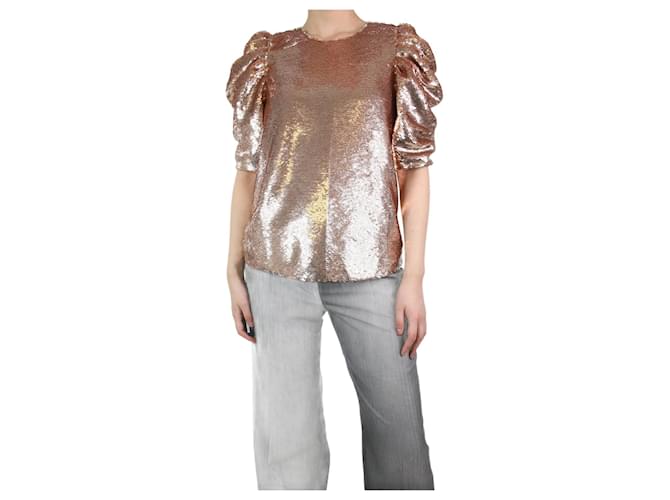 Ulla Johnson Haut orné de sequins en or rose - taille UK 10 Polyester Doré  ref.1211775